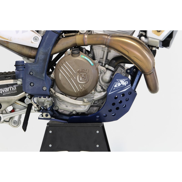 Right side of the blue 6mm HDPE plastic skid plate for Husqvarna FC250 - FE300