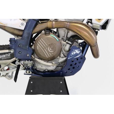 Right side of the blue 6mm HDPE plastic skid plate for Husqvarna FC250 - FE300