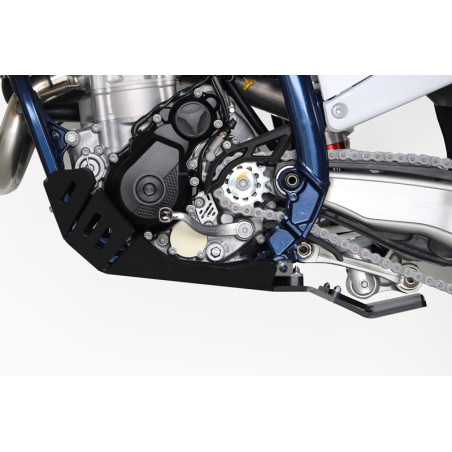 Left side of the black HDPE plastic skid plate with linkage guard for KTM - Husqvarna