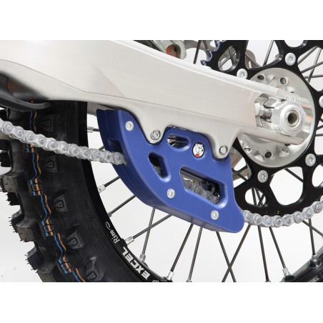 Vue avant du guide chaine bleu en plastique UHMW pour Husqvarna