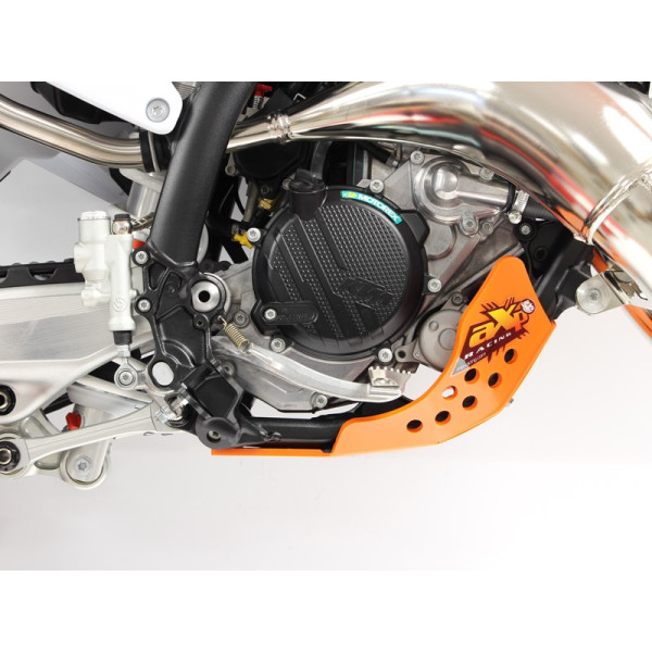 Right side of the orange HDPE plastic skid plate for KTM 125SX and 150EXC
