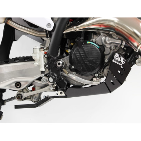 Right side of the black HDPE plastic skid plate with linkage guard for KTM and Husqvarna