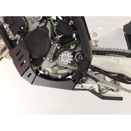 Left side of the black HDPE plastic skid plate with linkage guard for KTM and Husqvarna
