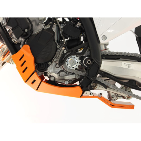 Côté gauche du sabot orange en plastique PEHD avec protection de biellette pour KTM 125SX et 125XC