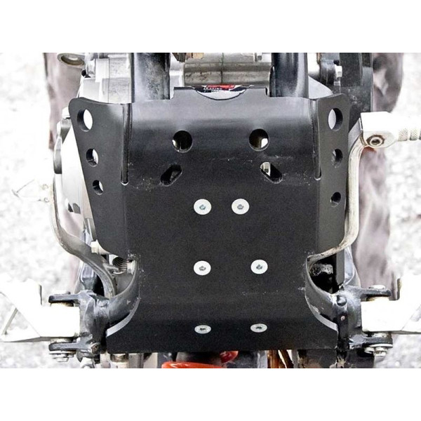 Vue frontale du sabot noir en plastique PEHD 6mm pour KTM 65SX
