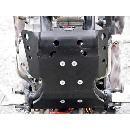 Vue frontale du sabot noir en plastique PEHD 6mm pour KTM 65SX