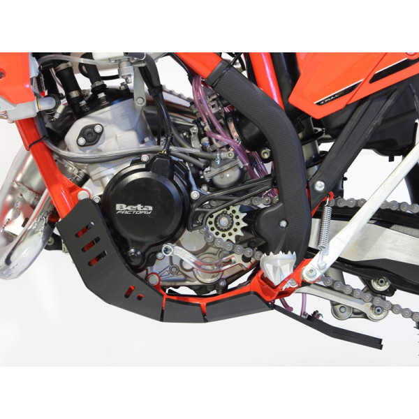 Left side of the black HDPE plastic skid plate with linkage guard for Beta 125RR - 200RR