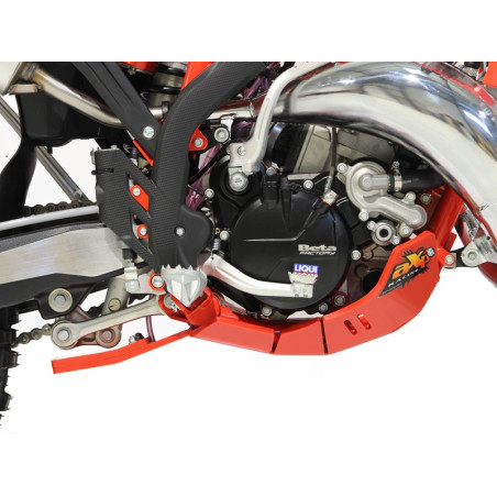 Right side of the red HDPE plastic skid plate with linkage guard for Beta 125RR - 200RR