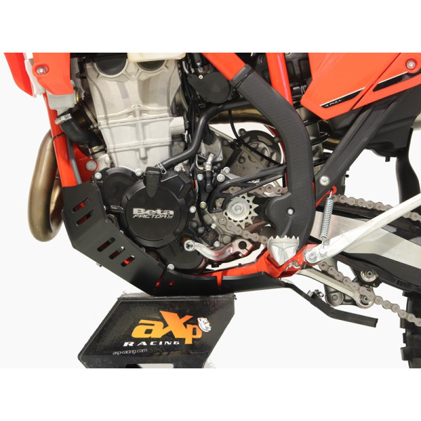 Left side of the black HDPE plastic skid plate with linkage guard for Beta 350RR - 500RR