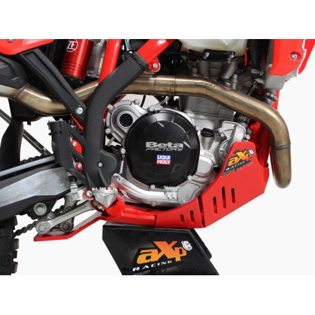 Right side of the red HDPE plastic skid plate with linkage guard for Beta 350RR - 500RR