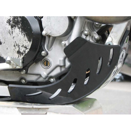 Left side of the black HDPE plastic skid plate for Kawasaki KX450F