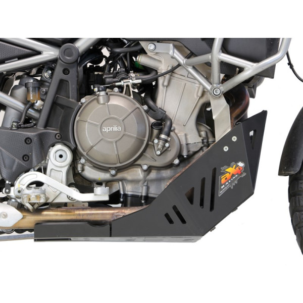Right side of the black 8mm HDPE plastic skid plate for Aprilia Tuareg 660