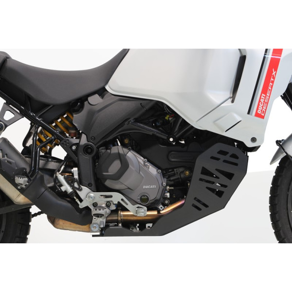 Right side of the black 8mm HDPE plastic skid plate for Ducati Desert X