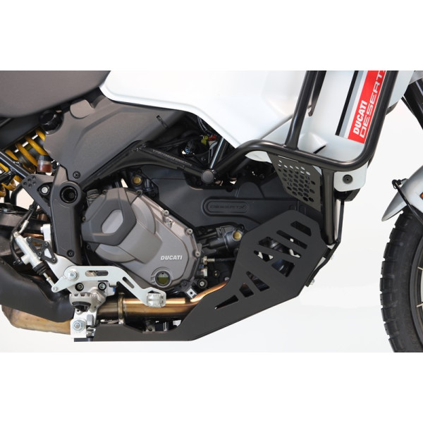 Right side of the black 8mm HDPE plastic skid plate for Ducati Desert X
