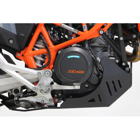 Right side of the black HDPE plastic skid plate with linkage guard for GasGas 700 - Husqvarna 701 - KTM 690
