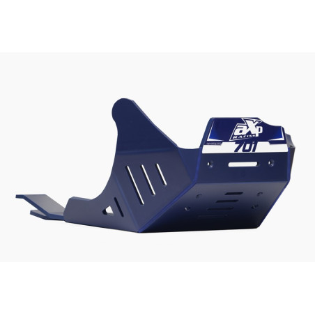 Blue HDPE plastic skid plate with linkage guard for Husqvarna 701