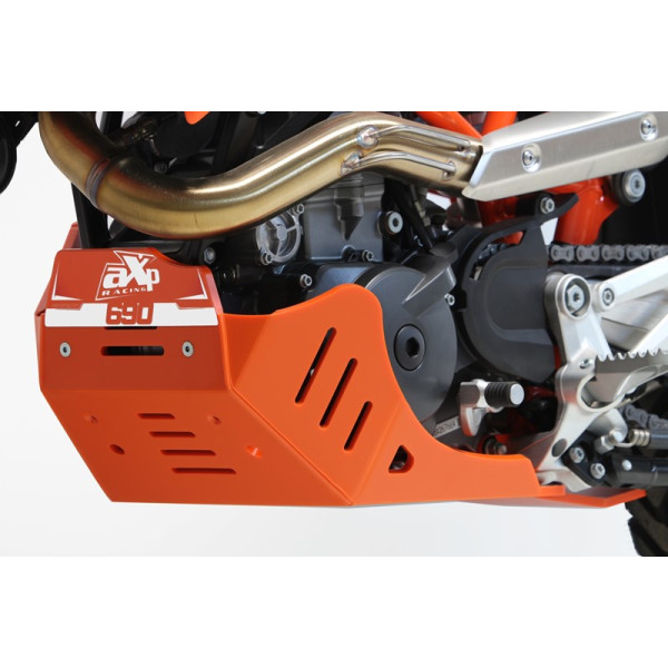 Côté gauche du sabot orange en plastique PEHD avec protection de biellette pour KTM 690 enduro et 690 SMC-R