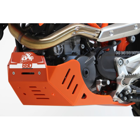Côté gauche du sabot orange en plastique PEHD avec protection de biellette pour KTM 690 enduro et 690 SMC-R