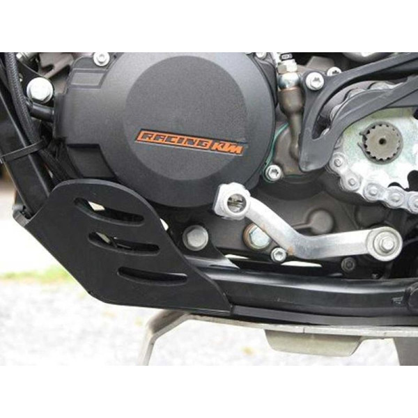 Left side of the black HDPE plastic skid plate for KTM 125SX - 125EXC