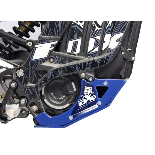Right side of the blue HDPE plastic skid plate for Surron Lightbee