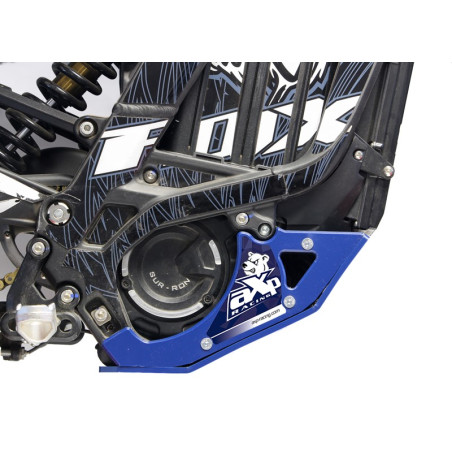 Right side of the blue HDPE plastic skid plate for Surron Lightbee