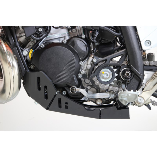 Left side of the black HDPE plastic skid plate for KTM 250EXC and 300EXC