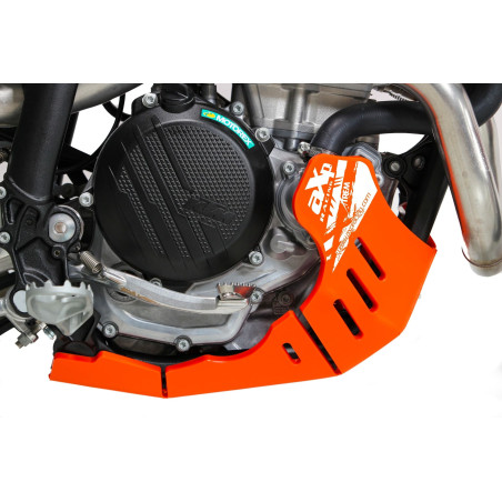 Right side of the orange HDPE plastic skid plate for KTM 250EXCF and 350EXCF