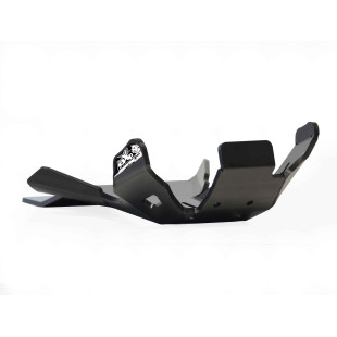 Black HDPE plastic skid plate with linkage guard for Rieju MR250 and MR300 pro
