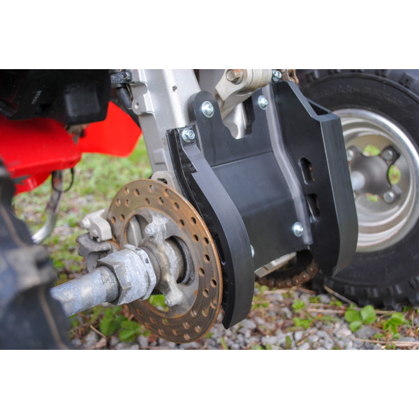 Swing arm skid plate in 10mm thick HDPE plastic for Honda TRX450