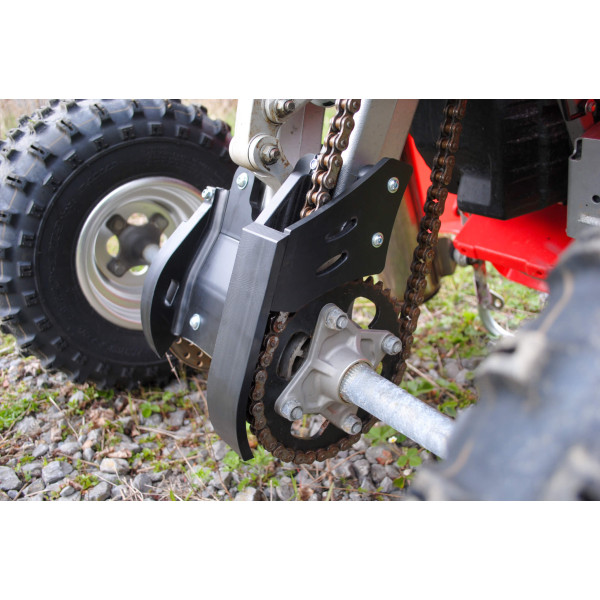 Swing arm skid plate in 10mm thick HDPE plastic for Honda TRX450