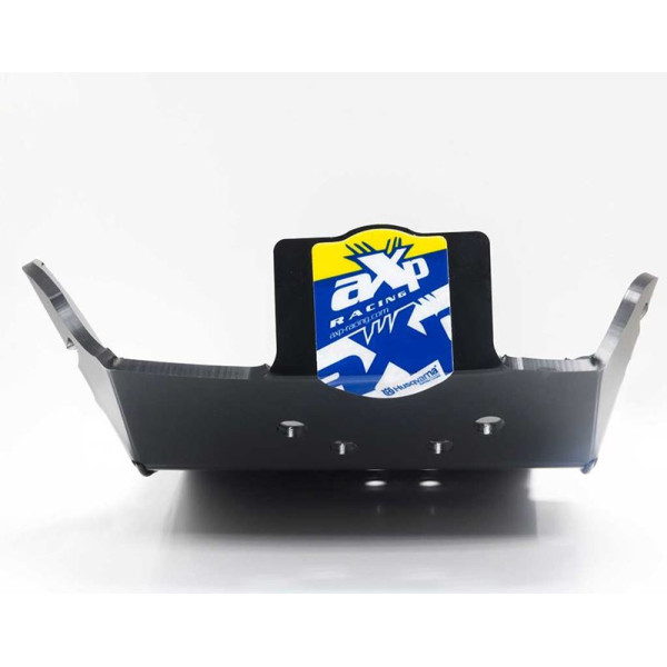 Front view of the 6mm black HDPE plastic skid plate for Husqvarna TC125