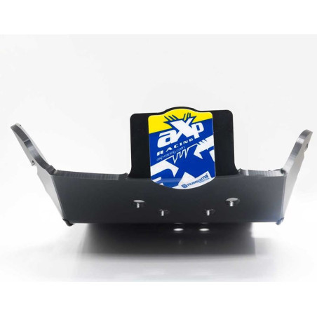 Front view of the 6mm black HDPE plastic skid plate for Husqvarna TC125