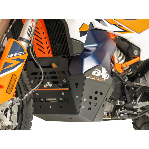 Left side of the Adventure 8mm thick black skid plate for the KTM 790 - 890 Adventure with KTM center stand