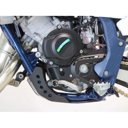 Left side of the 6mm black HDPE plastic skid plate for KTM 65SX / Husqvarna TC65 / GasGas MC65