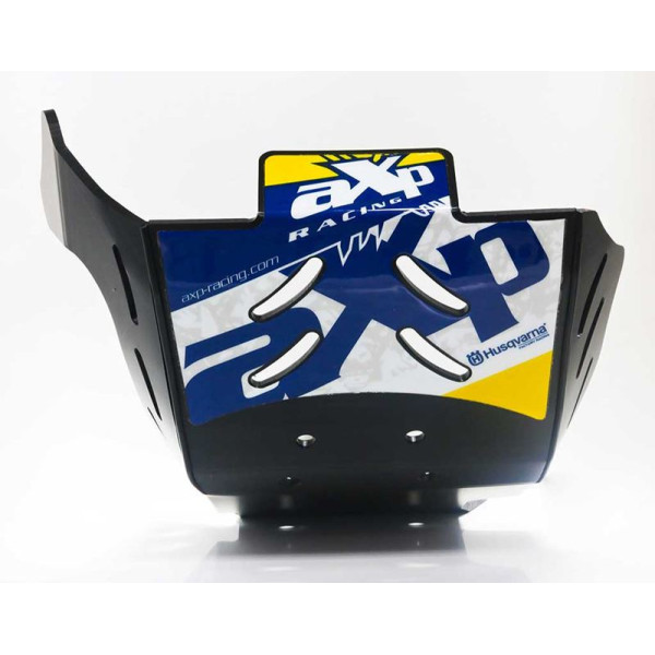 Front view of the 6mm black HDPE plastic skid plate for Husqvarna FC450 - FX450