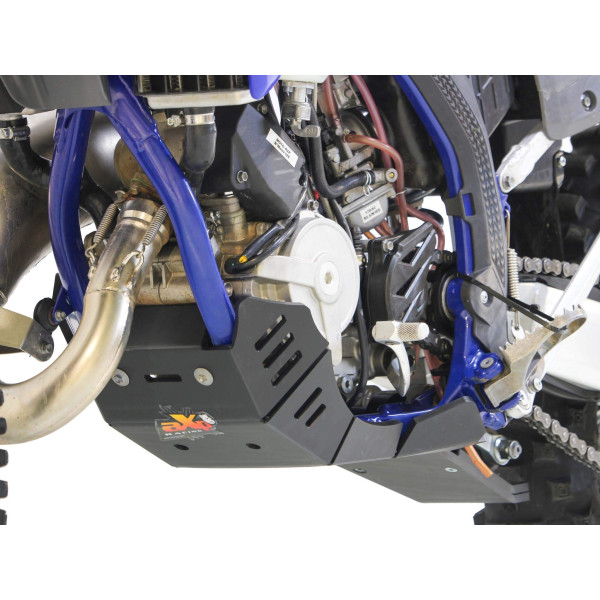 Left side of the black HDPE plastic skid plate with linkage guard for Sherco 125SE Factory