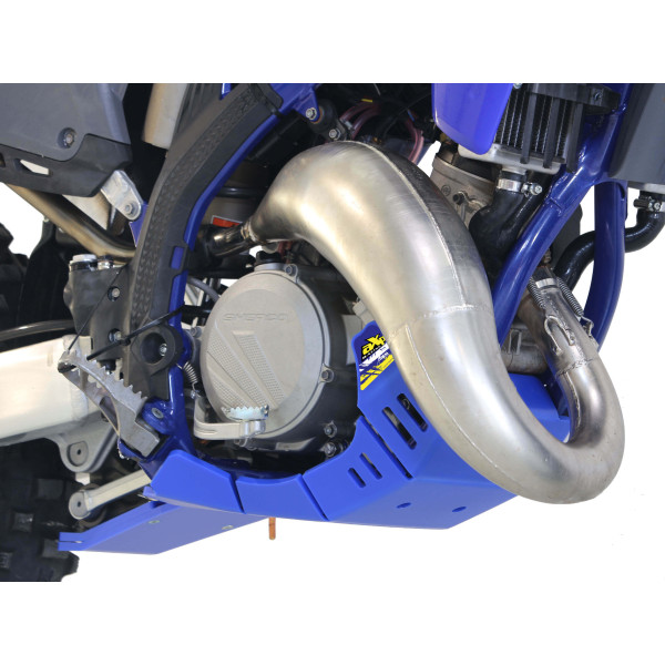 Blue HDPE plastic skid plate with linkage guard for Sherco 125SE Factory