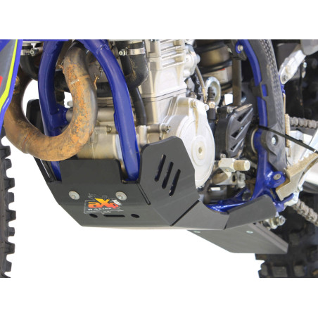 Left side of the black HDPE plastic skid plate with linkage guard for Sherco SEF450 / SEF500 Factory