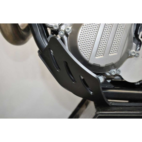 Left side of the black HDPE plastic skid plate for KTM 450SXF