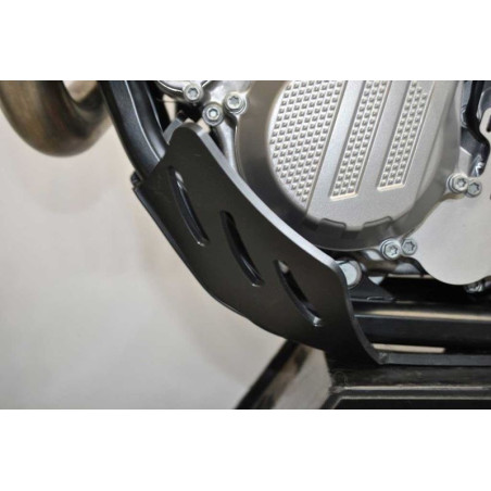 Left side of the black HDPE plastic skid plate for KTM 450SXF
