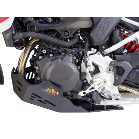 Côté gauche du sabot noir en plastique PEHD de 8mm d'épaisseur pour BMW F900GS sans crash bars