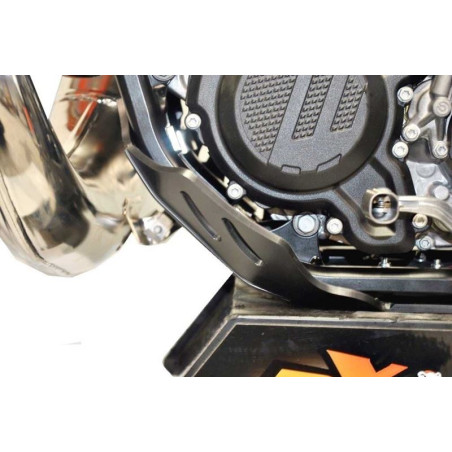 Left side of the black HDPE plastic skid plate for Husqvarna TC / TX - KTM SX / XC