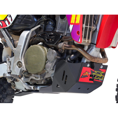 Right side of the 6mm black HDPE plastic skid plate with linkage guard for Honda XR650R