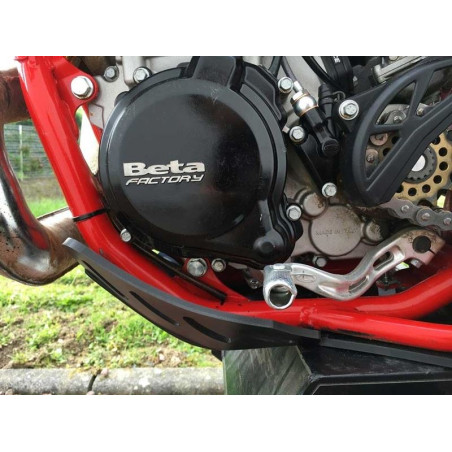 Left side of the 6mm black HDPE plastic skid plate for Beta 300 Xtrainer