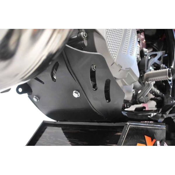 Left side of the black HDPE plastic skid plate for KTM / Husqvarna 250 - 300 2T