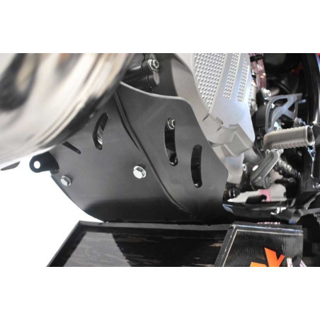 Left side of the black HDPE plastic skid plate for KTM / Husqvarna 250 - 300 2T