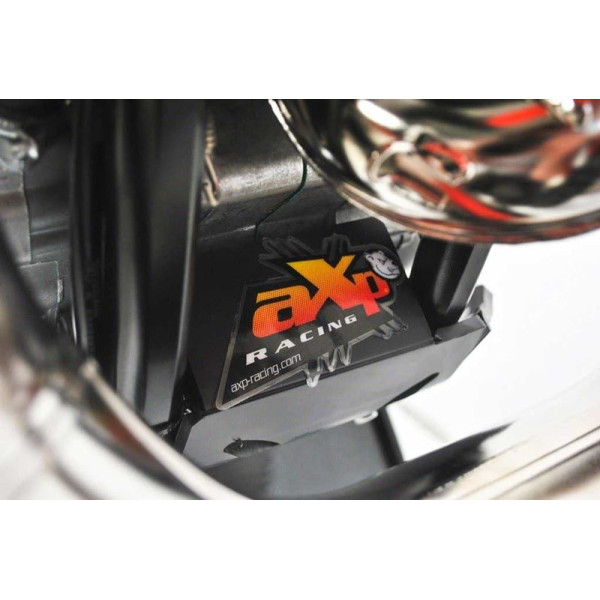 Close up view of the black HDPE plastic skid plate for KTM / Husqvarna 250 - 300 2T