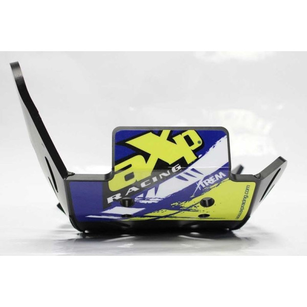 Front view of the black HDPE plastic skid plate with linkage guard for Sherco 250 - 300 SEFR
