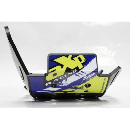 Front view of the black HDPE plastic skid plate with linkage guard for Sherco 250 - 300 SEFR