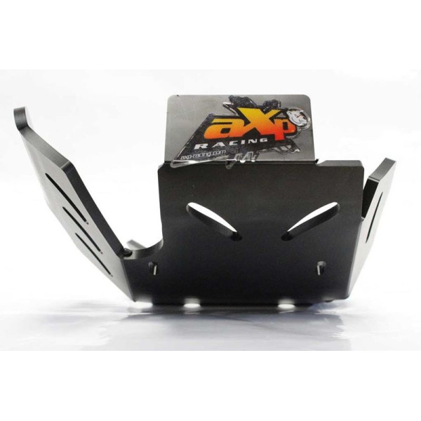 Front view of the black HDPE plastic skid plate with linkage guard for Husqvarna 250 - 300 2T